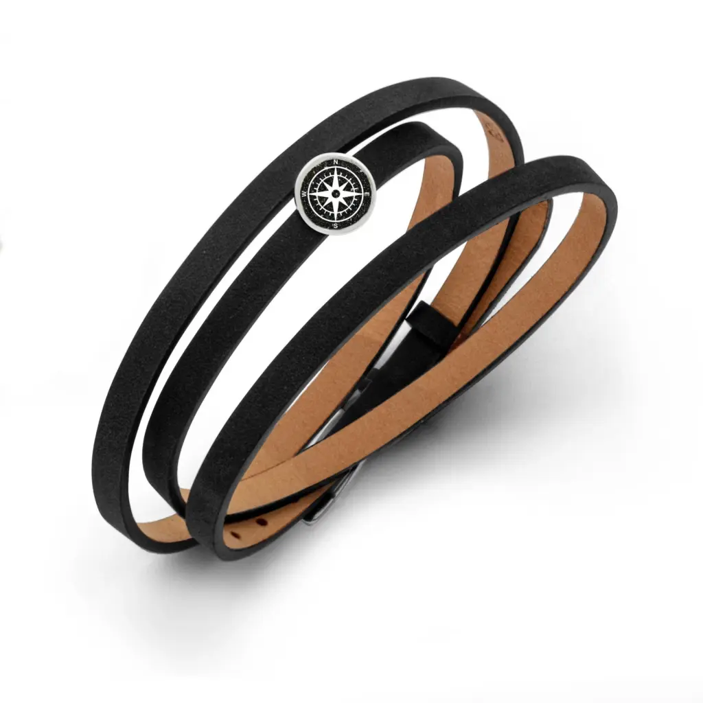 DUR Schmuck Lederarmband mit LAVASAND Element Silber 925/- 58cm (A1598) schwarz