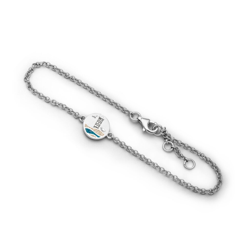 DUR Schmuck Armband Strandwellen „Pilsumer Leuchtturm“ Strandsand, Kyanit, Silber 925/- rhodiniert (A2007)