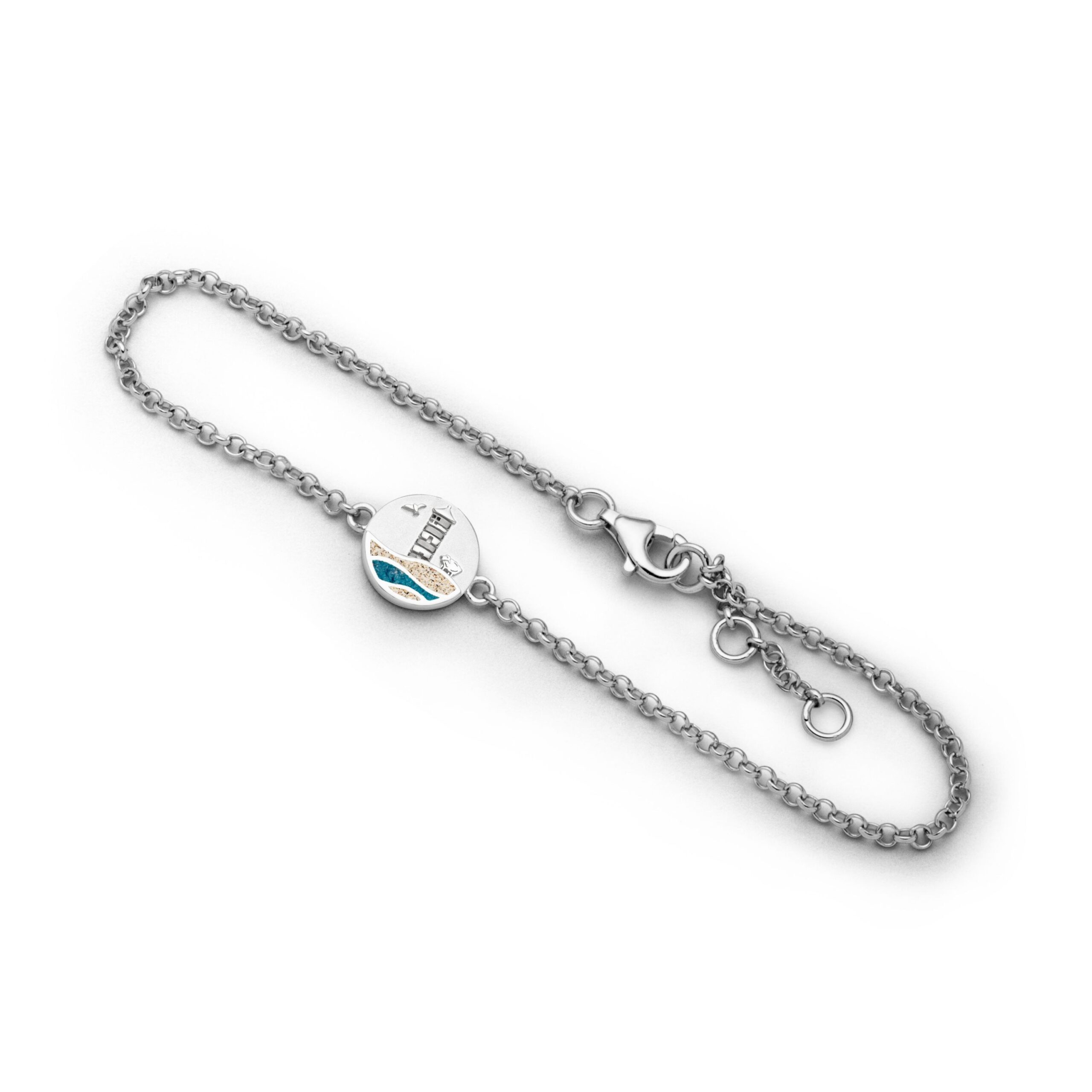DUR Schmuck Armband Strandwellen „Pilsumer Leuchtturm“ Strandsand, Kyanit, Silber 925/- rhodiniert (A2007)