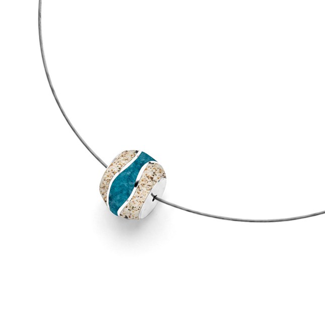 DUR Schmuck Kette „Strandwellen“ Bead Strandsand, Kyanit, Edelstahl, Silber 925/- 42cm (K3077)