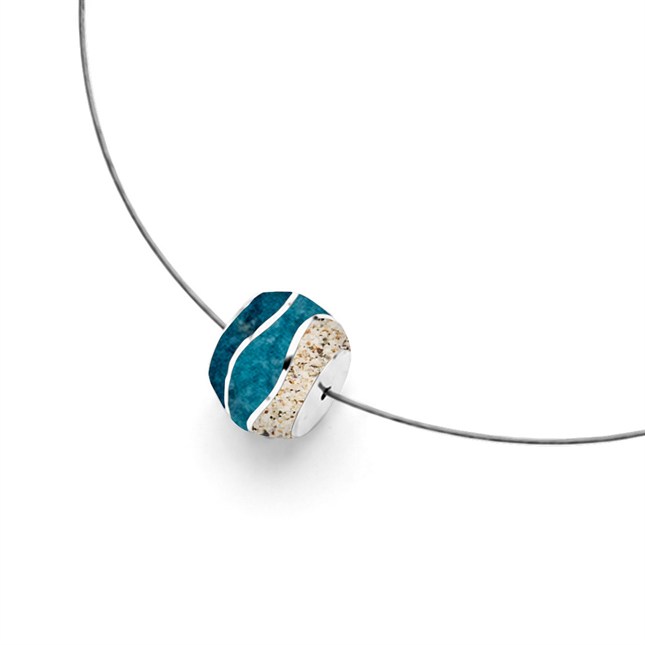 DUR Kette „Strandwellen“ Bead Strandsand, Kyanit hell/dunkel, Edelstahl, Silber 925/- 42cm (K3079)