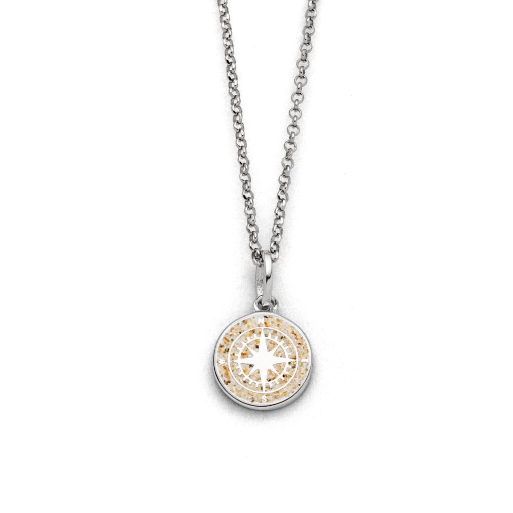 DUR Schmuck Anhänger „Kompass 2.0“ Strandsand, Silber 925/- rhodiniert (P5050)