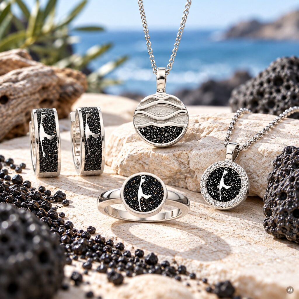 DUR Silberschmuck mit Lavasand am Meer